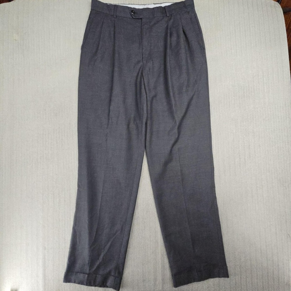Louis Raphael Dress Pants Mens 34x34 Gray Rosso Red Pleated Microfiber Classic